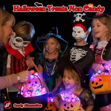 Nucifer 50 Pcs Halloween Treats Light Up Rings Toys Bulk 3D LED Flashing Glow In The Dark Rings Party Supplies Prizes Non Candy Treats Halloween Party Favors Gifts Toys Kids Adults Goodie Bag Stuffers - Image 2
