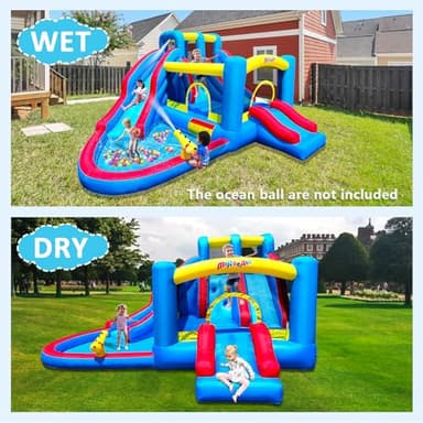 MIRUNAIR Inflatable Bounce House, Blow Up Bouncy House Include Slide, Outdoor Backyard Water Park with Air Blower, Splash Pool, Water Cannon, Climbing Wall, Bounce Water Prak for Kids - Image 2