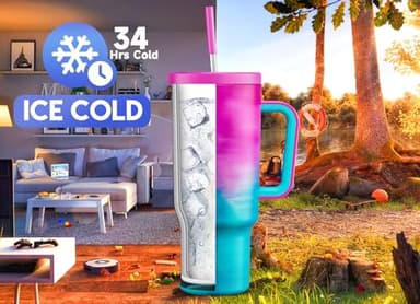 Meoky 40 oz Tumbler with Handle and Straw, Tumbler with Lid and Straw, Insulated Stainless Steel Travel Mug, 100% Leak-proof, Keeps Cold for 34 Hours or Hot for 10 Hours (Marshmallow) - Image 2