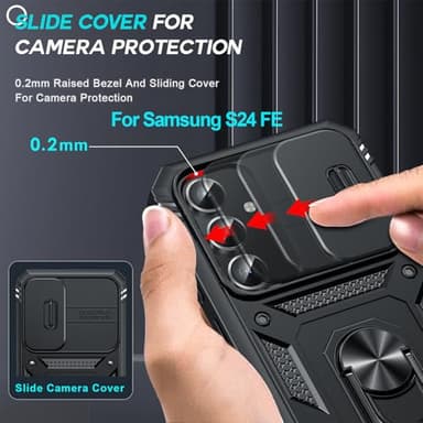 LeYi for Samsung Galaxy S24-FE Case: [𝗡𝗼𝘁 𝗳𝗶𝘁 𝗦𝟮𝟰 𝟱𝗚] Samsung S24 FE Case with S24FE Screen Protector X2 & Magnetic Stand, Military-Grade Cell Galaxy S 24 FE Phone, Black - Image 3