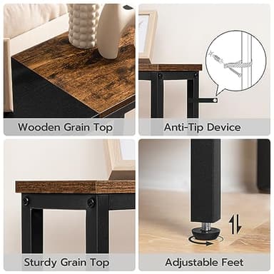 HOOBRO Narrow Console Table with Power Outlets, 44.9-Inch Sofa Table, Slim Behind Couch Table, Entryway Display Shelf, for Living Room, Foyer, Hallway, Rustic Brown and Black BF114UXG01 - Image 7