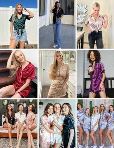 Ekouaer Pajama Sets for Women 2 Piece Summer Silk Pjs Button Down Nightshirt and Shorts Set Satin Sleepwear Loungewear,Purple,X-Large - Image 4