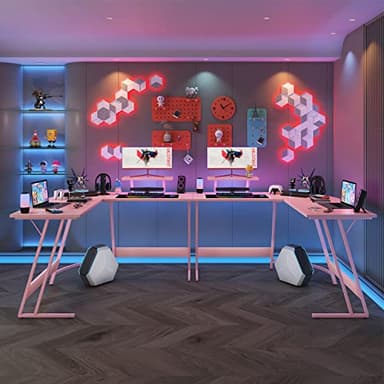 Homall Pink L Shaped Gaming Desk Computer Corner PC Desk Table with Large Monitor Stand for Home Office Studying Writing Workstation, Gift for Girls and Women (Pink, 51 Inch) - Image 2