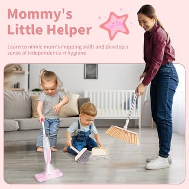 Lullulii Kids Spray Mop,Toddler Mop Cleaning Set, Real Working Mini Mop & Kids Broom Dustpan Set, Housekeeping Pretend Play Toy, Montessori Kid Cleaning Toy Set Includes Organizer Clip -Pink - Image 6