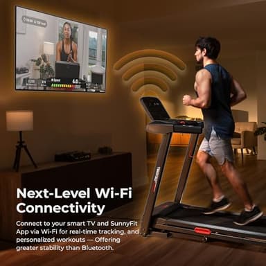 Sunny Health & Fitness Active 400 Smart Auto Incline Treadmill – Foldable Running Machine w/Bluetooth, Wi-Fi, 15-Level Incline, Shock Absorption & SunnyFit Fitness App - SF-T724012 - Image 2