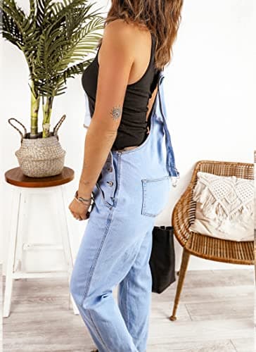 luvamia Flexclusive Women's Casual Adjustable Denim Bib Overalls Jeans Pants Fashion Loose Overall Jumpsuits for Women 2025 Powder Blue Size Medium - Image 5
