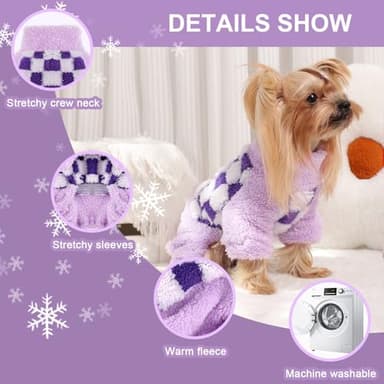 Dog Pajamas Pjs Fleece Dog Sweater Cute Puppy Clothes for Small Dogs Chihuahua Yorkie Clothes Girl Boy Warm Pullover Doggie Outfit Cat Sweater (Square Purple, XX-Small) - Image 5