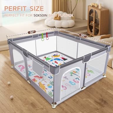 TreeBud Baby Play Mat - Thicken 50x50 Inch Soft Foam Crawling Mat for Playpen & Floor, Non-Slip Waterproof Playmats for Infants & Toddlers, Portable Foldable & Machine Washable, Dinosaur & Letters - Image 3