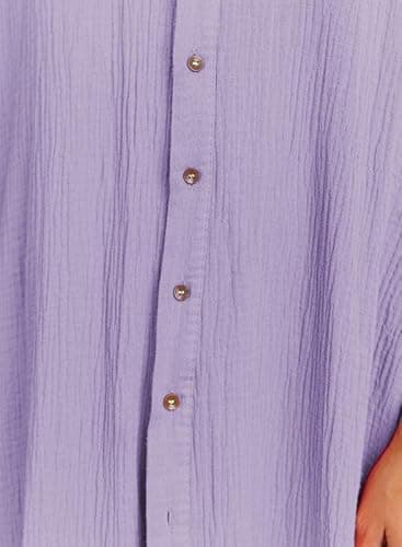 Dokotoo Swimsuit Bathing Suit Cover Up for Women Swimwear 2025 Fashion Summer Dresses Button Down Long Kimonos Cardigan Vacation Beach Short Sleeve Side Split Casual Solid Loose Coverups Purple M - Image 7