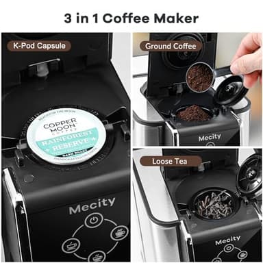 Mecity Coffee Maker 3 in 1 Single Serve Coffee Machine, Compatible with K cup Capsules, Instant Coffee Pot, Tea maker, 6,8,10 Oz Cup, Removable 50 Oz Water Reservoir, 120V 1150W - Image 3