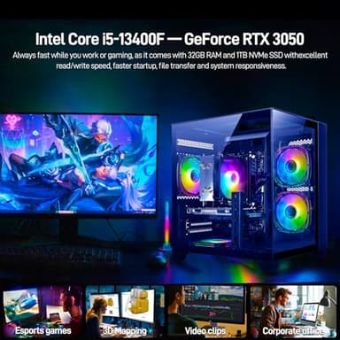 LXZ Gaming PC Desktop I5-13400F, 6 core 2.5GHz Desktop Computer, GeForce RTX3050, 6G DDR4 RAM, 1TB NVME SSD, Tower Computer for Gaming, Home and Office (Black) - Image 8