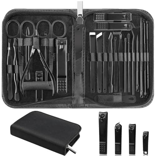 Nail Clippers Set, 26 Piece Manicure Set & Pedicure Kit, Stainless Steel Fingernail & Toenail Clipper Cutters, Professional Nail Care Tools with Luxurious Travel Case for Men and Women, Black - Image 1