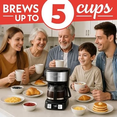 Gourmia Drip Coffee Maker – 5 Cup, One-Touch Brew, Pause & Serve, Adjustable 4 Hr Keep Warm, EZ-View Water Window, Black - Image 4