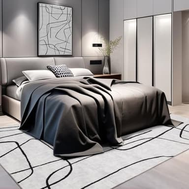 YIHOUSE 5x7 Washable Living Room Rug - Modern Abstract Black and White Area Rug Non-Slip for Bedroom Home Office (Abstract, 5'x7'ft - Image 6