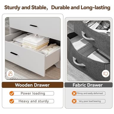 FJTJBSI Dresser with Power Outlets Wooden 6 Drawer Dresser with Large Organizer White Tall Storage Organizer with Smooth Metal Rail Modern Chest of Drawers Closet for Bedroom Hallway - Image 6