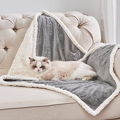 Qeils Pet Blankets for Cats - Waterproof Cat Blanket Washable - Sherpa Fleece Puppy Blanket, Soft Plush Reversible Throw Protector for Bed Couch Car Sofa, 25"X30", Grey - Image 1