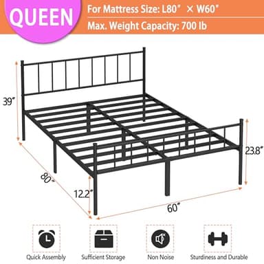 DIIYIV Queen Bed Frame-Classic Metal Platform Bed Frame,Mattress Foundation with Steel Slat Support,Under Foundation Storage,No Box Spring Needed, Easy Assembly, Queen Size - Image 2