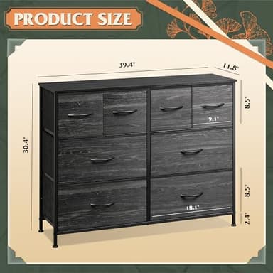 WLIVE Dresser for Bedroom with 8 Drawers, Wide Fabric Dresser for Storage and Organization, Bedroom Dressers, Chest of Drawers for Living Room, Closet, Hallway, Charcoal Black Wood Grain Print - Image 3