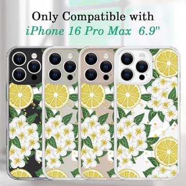 Tcaraersing for iPhone 16 Pro Max Flower Case Magnetic [Compatible with MagSafe] Floral Pattern Clear Shockproof [Hard PC Back Soft TPU Edge] Slim Cover for Girls Women iPhone 16 Pro Max, Lemon Flower - Image 2