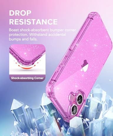 BERFY for iPhone 16 Plus Case Glitter, with 9H Tempered Screen Protector + 2X Diamond Camera Lens Protectors, [Non-Yellowing] Women Clear Sparkly Cute Bling Hard Shockproof Cover 6.7", Shiny Purple - Image 4