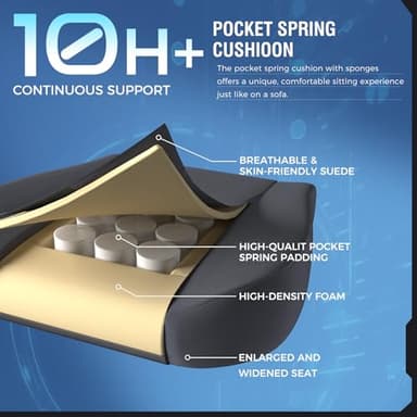 GTPLAYER Gaming Chair Fabric with Pocket Spring Cushion, Big and Tall Gamings Chairs 350LBS High Back Computer Chair with Footrest for Adults Lumbar Support Swivel Game Chair for Office Light Gray - Image 6