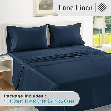 LANE LINEN 100% Egyptian Cotton Queen Sheet Set, 16 inch Deep Pocket Fully Elasticized French Reinforced Pocket Seams for Soft, Comfy & Fresh Bed Eco Friendly Cooling Sheets Queen -Estate Blue - Image 4