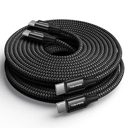 TOSUPERS 10ft 2 Pack Long USB C to USB C Cable Fast Charging 60W, PD Type C Charger Cord for Samsung Galaxy S25 S24 S23 S22 Ultra A16 Z Flip6 Fold6, iPhone 16 15 Pro, MacBook/iPad - Image 1