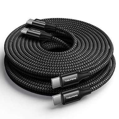 TOSUPERS 10ft 2 Pack Long USB C to USB C Cable Fast Charging 60W, PD Type C Charger Cord for Samsung Galaxy S25 S24 S23 S22 Ultra A16 Z Flip6 Fold6, iPhone 16 15 Pro, MacBook/iPad - Image 1