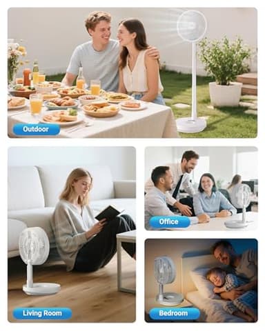 Primevolve Portable Rechargeable Oscillating Fan, Battery Operated Fan Adjustable Height, USB Home Office Outdoor Camping Travel, White 10" - Image 7