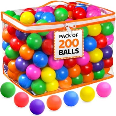 200 Ball Pit Balls for Toddlers with Storage Bag - 7 Bright Colors, Crush Proof, Great Play Toys for Tents, Pools, and Party - Image 1
