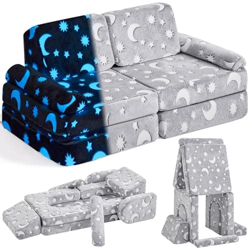 IFNOW Modular Kids Play Couch,Toddler Couch Kids Sofa,Child Sectional Sofa,Bedroom and Playroom Furniture for Toddlers,Convertible Foam and Floor Cushion for Boys and Girls,Glow in The Dark,Star - Image 1