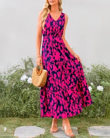 BTFBM Women Summer Dresses Casual Sleeveless Maxi Dresses Cute Floral Long Dress Wedding Guest Dress(Navy Rose Red Flower,Large) - Image 7