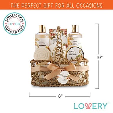 Womens Gifts, Gift Baskets for Women Who Have Everything, Home Spa Honey & Almond Scent, Luxury Bath & Body Set - Shower Gel, Bubble Bath, Body Lotion, Salts, Bath Bomb, Bath Puff & Handmade Basket - Image 8