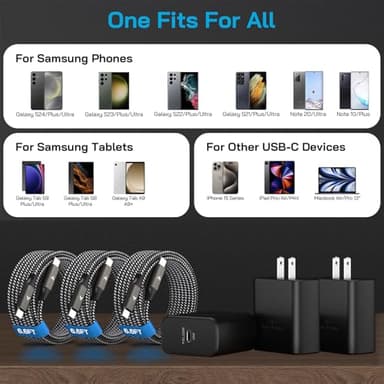 45W Super Fast Charger USB C, 45 Watt Type-C Android Phone Charger Fast Charging Block with 3X 6.6FT Type C Cords for Samsung Galaxy S25 Ultra/S24 Ultra/S24+/S23 Ultra/S23+/S22 Plus, Tab S9/S8 Ultra - Image 4