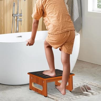 One Step Stool for Bed, Wooden Step Stool with Non-Slip Feet, 450 LBS Capacity Stepping Stool for Adults Seniors, Bedside Steps for High Beds, Bathroom Kitchen Bedroom, Easy to Assemble, Rustic Brown - Image 3