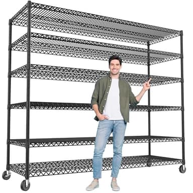 REIBII 60''W X 82.6" H Steel Heavy Duty Wire Shelving Unit with Wheels, 6-Tier Adjustable Storage Shelves 3598LBS Commercial Metal Shelves for Pantry, Garage, College Dorm School Industrial Shelving - Image 1