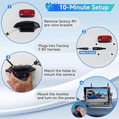 RV Backup Camera Wireless Easy Install: Plug & Play for Furrion Pre-Wired RVs - 7″ HD Touch Key Monitor, 1080P DVR, 4-Channel Split-Screen, Night Vision, IP69K Waterproof AMTIFO A7 - Image 3