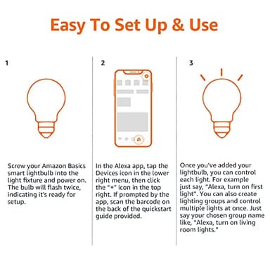 Amazon Basics Smart A19 LED Light Bulb, Dimmable Soft White (2700K), 7.5W (60W Equivalent), 800LM, Works with Alexa Only, 2.4 GHz Wi-Fi, No Hub Required, 1 Pack - Image 5