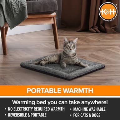K&H PET PRODUCTS Self-Warming Cat Bed Pad, Self Heating Pad for Outdoor Cat Houses, Warming Mat for Indoor Pet Beds & Furniture, Reversible Blanket, Machine Washable - Small 21 X 17in Gray/ Black - Image 3