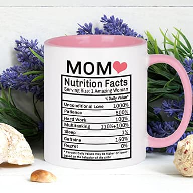 WENSSY Mom Nutrition Facts Mug - Birthday and Mother's Day Gift from Daughter or Son - 11 Ounce With Gift Box Pink - Image 4