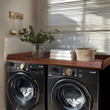 Kaboon Washer Dryer Countertop, Melamine Countertop with Edge Rails - 27.5" Depth x 54" Width Laundry Room Organization, Dark Walnut - Image 6