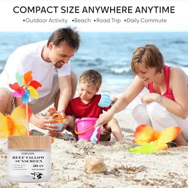 ZERUDR Beef Tallow Sunscreen: SPF 50 non toxic sunscreen, Tallow & Zinc Oxide Sunblock Non-Greasy Reef Safe formula 60g - Image 7