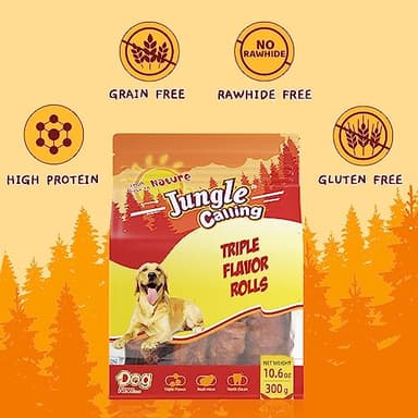 Jungle Calling Triple Flavor Rolls Dog Treats, Made with Real Chicken Duck Beef Meat, Rawhide Free Dogs Snacks,Healthy, Easily Digestible, and High Protein Treat, 10.6 oz - Image 2
