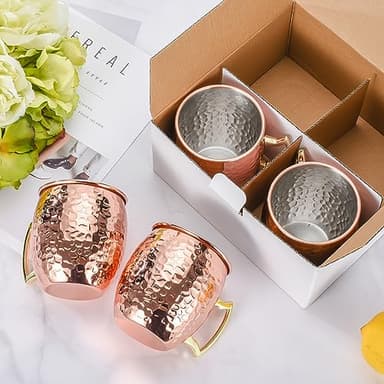 Amrules Moscow Mule Mugs Set of 4, 16 OZ Hammered Copper Cups with 304 Stainless Steel Lining and Gold Brass Handles, for Cold Drinks, Beer, Wine, Bars, Parties - Image 7