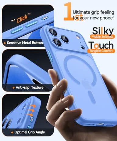 CANSHN Magnetic Compatible with iPhone 17 Pro Max Case, Upgraded [Full Camera Protection] [Compatible with Magsafe] [Translucent Matte] Shockproof Protective Phone Cover 6.9 Inch - Ultramarine - Image 5