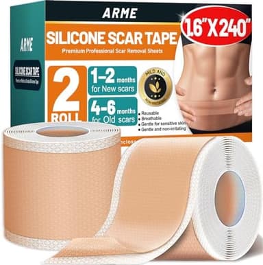 Arme Silicone Scar Tape, 1.6" x 240" Silicone Scar Sheets(2 Rolls-6M), Medical Grade Scar Tape Removal Sheets for Surgical Scars, Reusable Scar Removal Strips for Tummy Tuck C-Section Keloid - Image 3