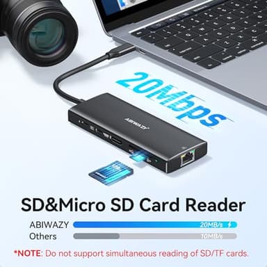 ABIWAZY USB C Hub Multiport Adapter, 10 in 1 USBC to Ethernet Adapter with 4K HDMI, Ethernet Gigabit, 100W PD, USB-C Data Port and SD/TF Slot for MacBook Pro/Air, Dell XPS, iPad Pro, Galaxy (Black) - Image 7