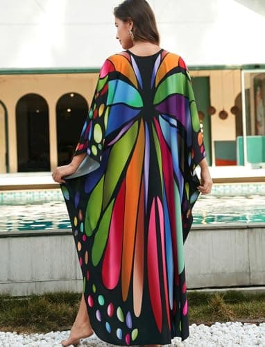 KECVOT Kaftan Dresses for Women Plus Size Batwing Sleeve Caftans Long Bathing Suit Cover Up Maxi Beach Dress Loungewear - Image 5