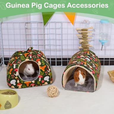Bienbee Guinea Pig Hideout, Washable Rabbit Bed with Guinea Pig Tunnel, 2 Pack Guinea Pigs Toys Set Bunny Hideout Cage Accessories for Hamster Ferret Rabbits Bunny, Green Mushroom - Image 2
