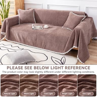 VClife Couch Cover Modern Brown Couch Covers for 2 Cushion Couch Sofa - Washable Chenille Sofa Cover with Lace for Living Room Office RV Bedroom (71"X118") Gift for Christmas Thanksgiving Birthday - Image 3